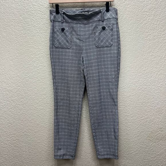 SOHO Apparel Ltd Women Black Straight Leg Dress Pant Size Medium Plaid Slacks - Picture 1 of 10